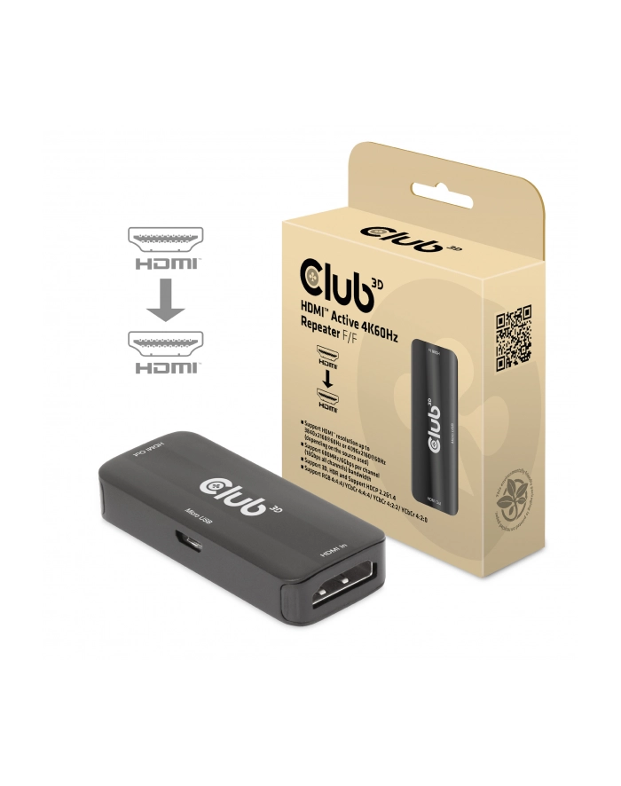 Club3D Adapter aktivní HDMI 4K60Hz (F/F) główny