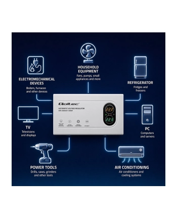 qoltec Stabilizator napięcia AVR 2000VA | 1200W | Toroidalny transformator nr 1