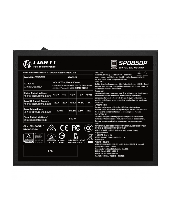 Lian Li SP Series Platinum 850W (G9PSP0850PB000EU) główny