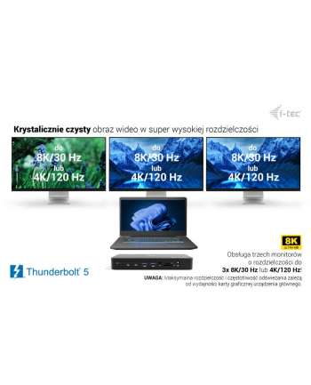 i-tec Stacja dokująca Thunderbolt 5 Triple Display Docking Station M.2 slot 6xUSB 2.5 GLAN PD 140W