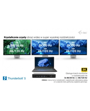 i-tec Stacja dokująca Thunderbolt 5 Triple Display Docking Station M.2 slot 6xUSB 2.5 GLAN PD 140W