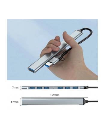 GEMBIRD 7-portowy hub USB 1x USB 3.2 + 6x USB 2.0 USB-A + USB-C srebrny