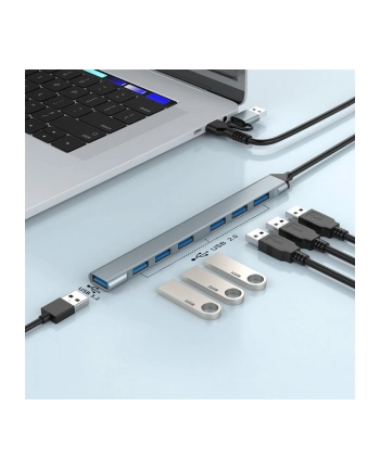 GEMBIRD 7-portowy hub USB 1x USB 3.2 + 6x USB 2.0 USB-A + USB-C srebrny