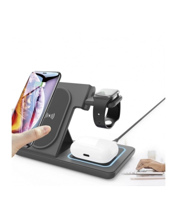 GEMBIRD Bezprzewodowa ładowarka / stacja ładowania 3w1 składana do Iphone + Apple Watch + Airpods kolor czarny nr 1