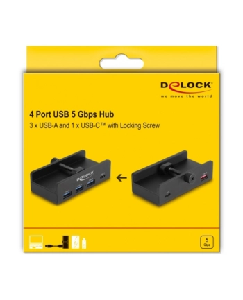 Hub USB Delock Hub Usb 5 Gbps 4-port (3x Usb A 1x Usb C) ze śrubą zabezp. (64284)
