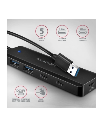 axagon HUB 4-portowy 5gbps 2x USB-A 2x USB-C, USB-C power in  19 cm kabel  HUE-C2A