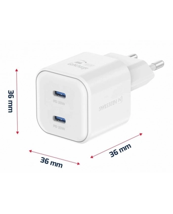 Swissten Adapter Gan 2X Usb-C 20W Pd Biała
