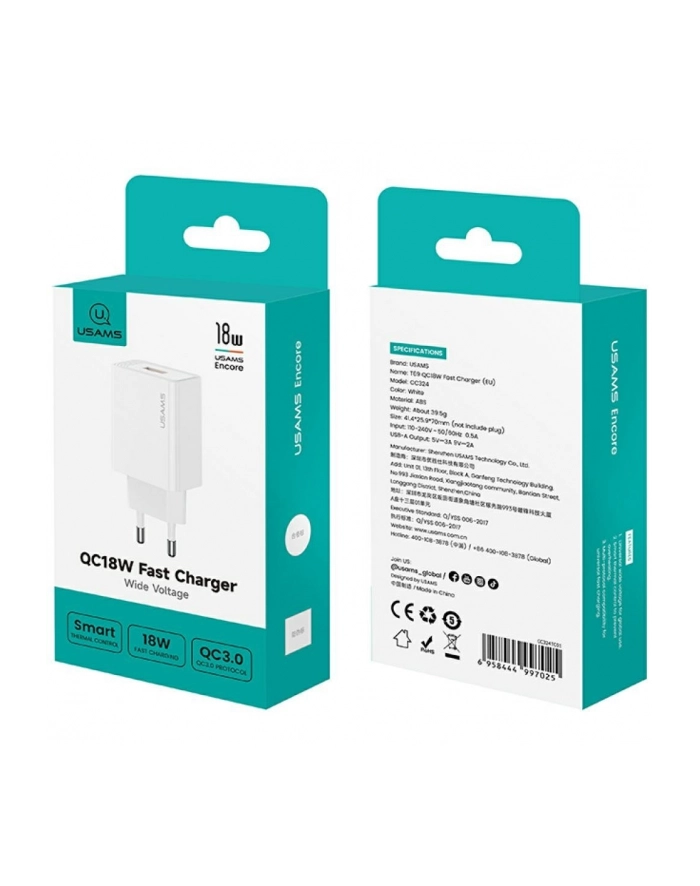 usams Ładowarka sieciowa T69 18W USB-A biała główny