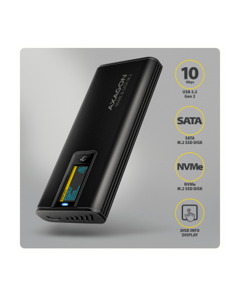 axagon EEM2-SD2B Obudowa zewnętrzna aluminiowa bezśrubowa USB-A/C 3.2 Gen2 M.2 NVMe/SATA wyświetlacz LED, czarny nr 2