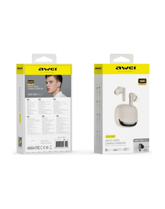 awei Słuchawki TA19 ANC TWS Bluetooth 6.0 beżowe główny