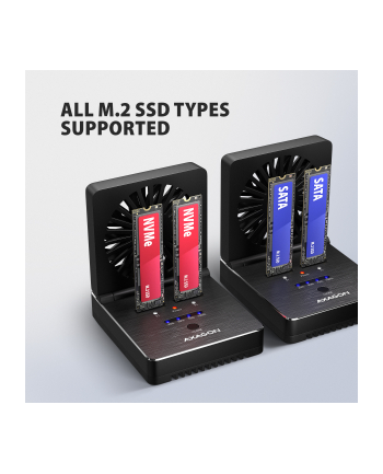 axagon ADSA-M2C22 Stacja dokująca USB4 dla 2x M.2 NVMe SSD z funkcją klonowania dysków bez komputera, z wentylatorem chłodzącym