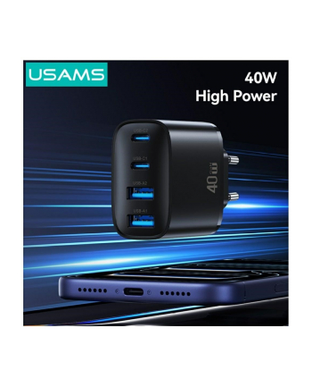 usams Ładowarka sieciowa 40W 2xUSB-A 2xUSB-C czarna nr 1