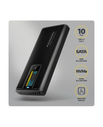 axagon EEM2-SD2B Obudowa zewnętrzna aluminiowa bezśrubowa USB-A/C 3.2 Gen2 M.2 NVMe/SATA wyświetlacz LED, czarny
