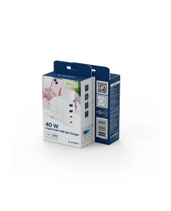 gembird Ładowarka uniwersalna GaN 40W LCD 3xUSB-C 1xUSB-A biała nr 1