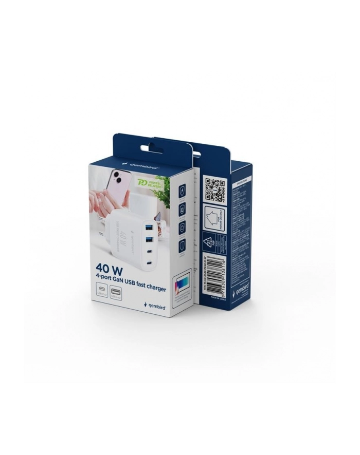 gembird Ładowarka uniwersalna GaN 40W LCD 3xUSB-C 1xUSB-A biała główny