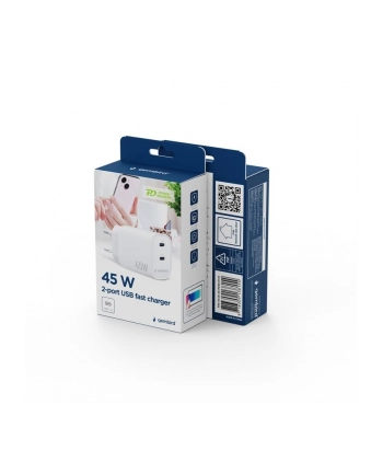 gembird Ładowarka uniwersalna 2xUSB-C PD 45W biała nr 1