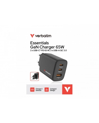 verbatim Ładowarka GaN 65W QC 3.0, 2x USB-C, 1x USB PD 3.0 EU nr 2