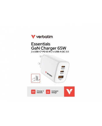 verbatim Ładowarka GaN 65W QC 3.0, 2xUSB-C, 1x USB-A PD 3.0 EU nr 2