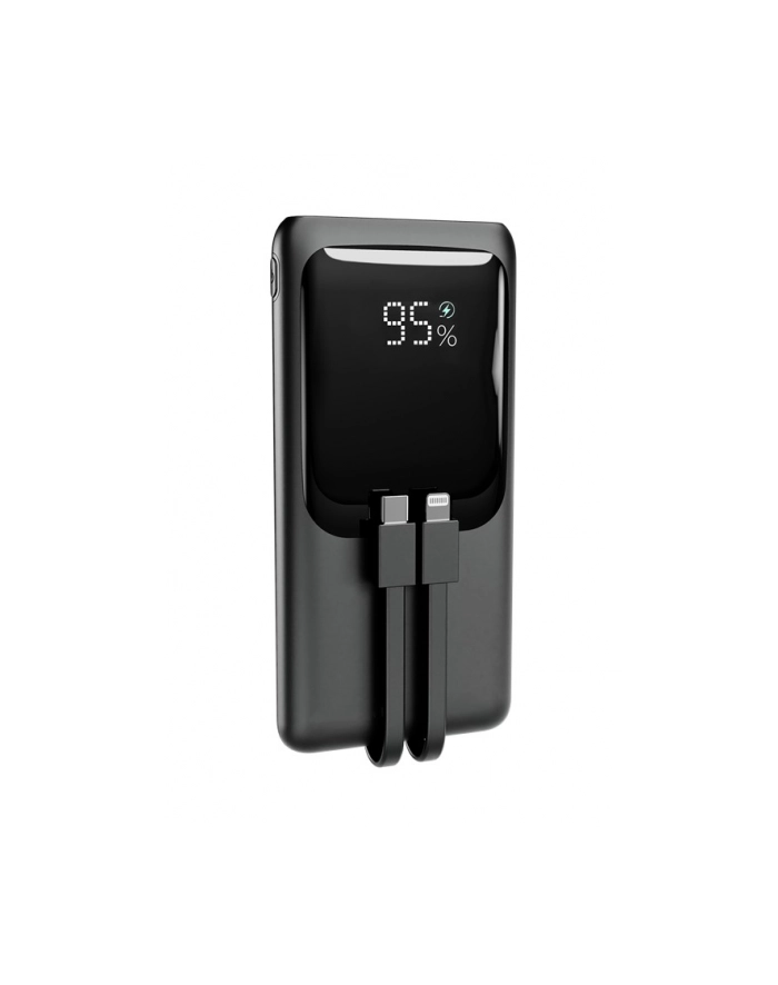 gembird PowerBank 10000mAh ze zintegrowanymi kablami, LCD, QC3.0 20W, czarny główny