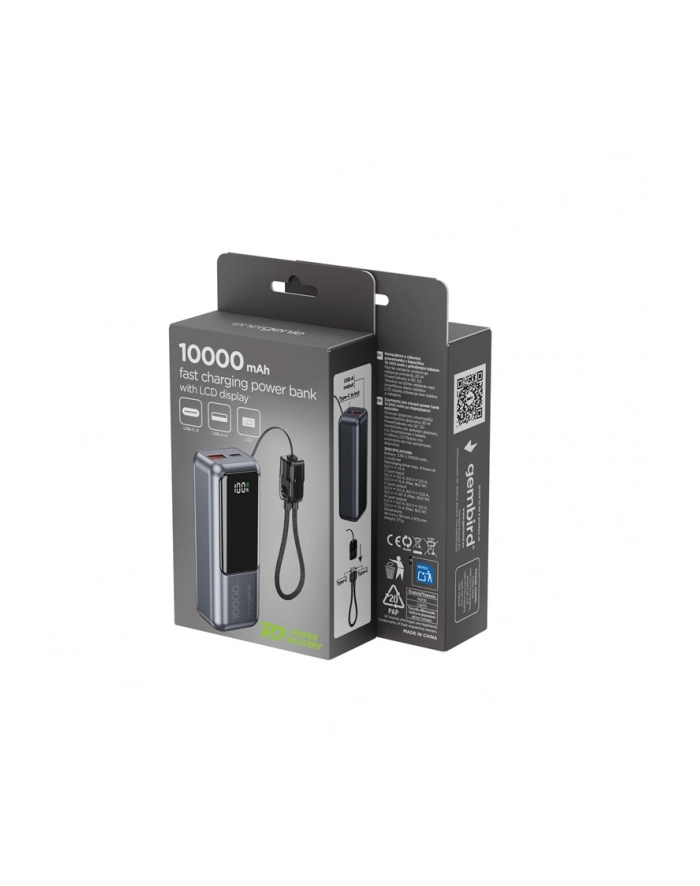 gembird PowerBank LCD 10000mAh QC3.0 20W szary główny