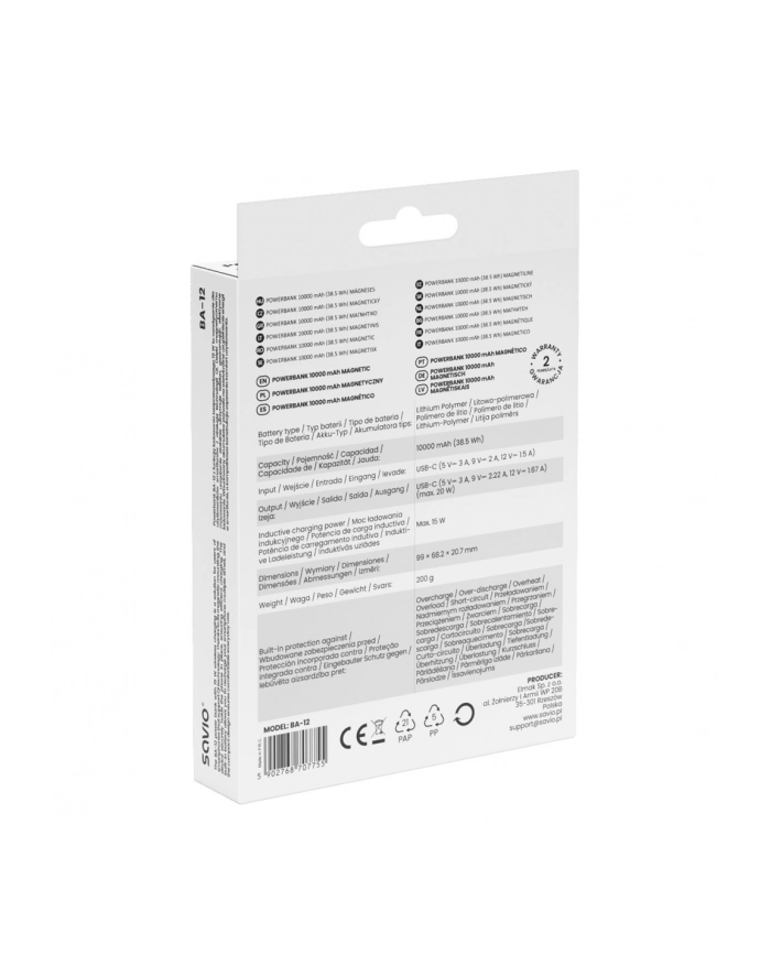 savio Power bank BA-12 10000 mah czarny główny