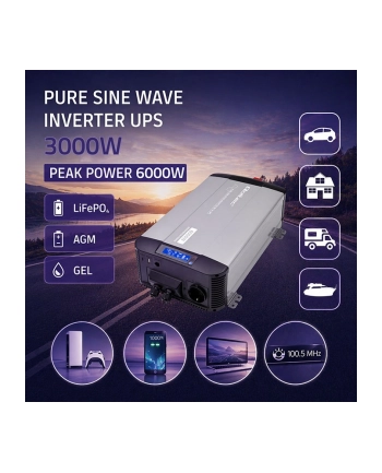 qoltec Przetwornica napięcia Pure Sine Wave | 12V na 230V | 3000/6000W |UPS BYPASS nr 1