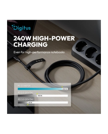 digitus Kabel połączeniowy silikonowy USB-C-USB-C | USB 4 ver.2.0 80Gbps | 8K@60Hz | PD 3.1 240W| 1,5m | czarny nr 1
