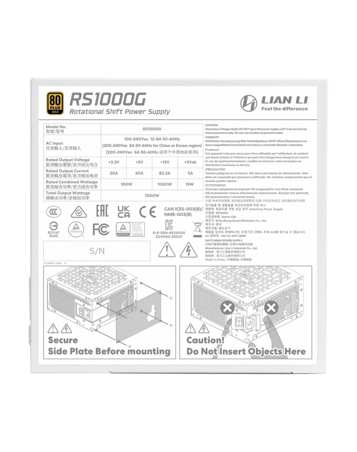 Lian Li RS Series 1000W (G9PRS1000GWH00EU) główny
