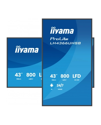 IIYAMA LH4366UHSB-B1AG 43inch 3840x2160 UHD VA panel Haze 25precent 800cd/m2 Landscape and Portrait IP5X Dust pczerwonyection Speakers nr 2