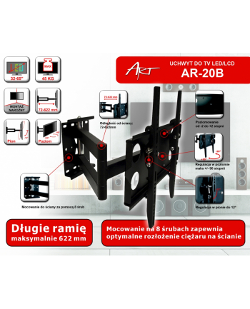 ART Uchwyt AR-20B do telewizora LCD | czarny | 32-50'' 45KG