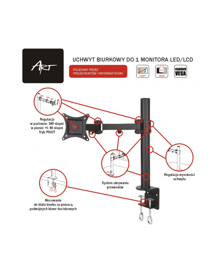 ART Uchwyt L-01  biurkowy uniwersakny DO MONITORA LCD czarny 13-27'' 10KG L-01 główny