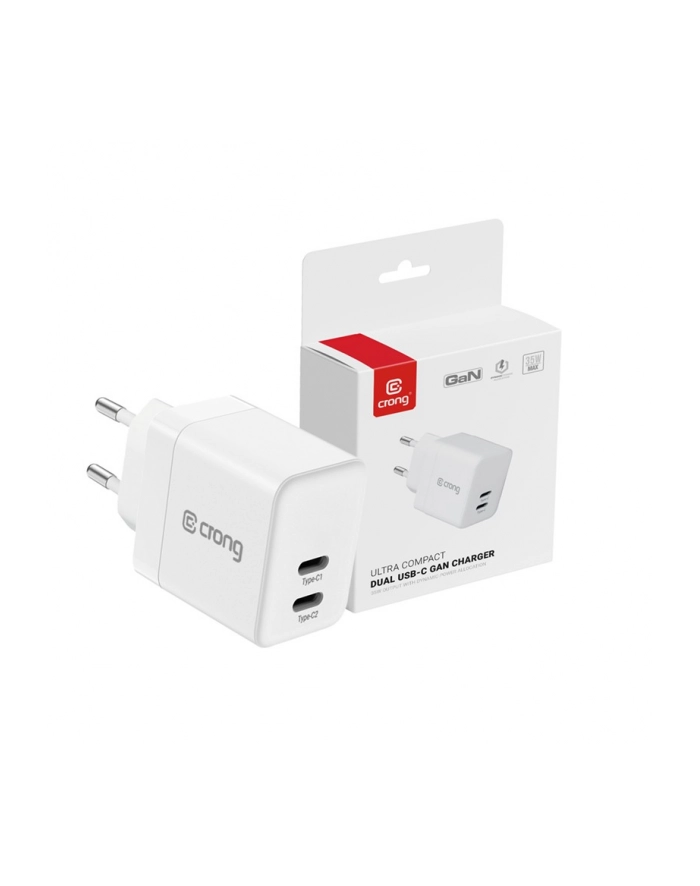 crong Ultra Compact GaN Ładowarka sieciowa 2x USB-C 35W PD 3.0 z PPS Biała główny