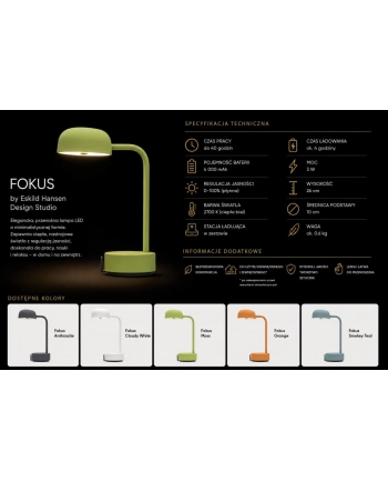 kooduu Lampa przenośna akumulatorowa FOKUS szara nr 1