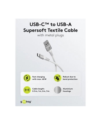 Goobay | USB-C to USB-A Supersoft Textile Cable with Metal Plugs | 74530