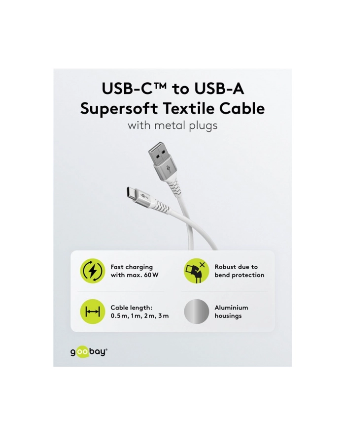 Goobay | USB-C to USB-A Supersoft Textile Cable with Metal Plugs | 74530 główny