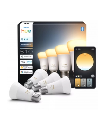 Philips Hue WA 810 A60 4P EU | E27 | 6 W | Warm to cool white light | Bluetooth and Zigbee nr 1