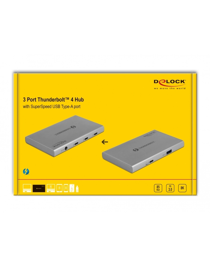 Hub USB Delock Hub Thunderbolt 4 z 3 portami i portem Usb Typu-A 10 Gbps 8K (64157) główny
