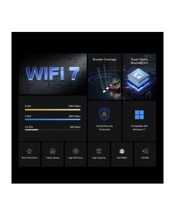 Mercusys Karta MA37BE WiFi7 PCIe (BE6500, 2, 4GHz/5GHz/6GHz, Bluetooth5.4)