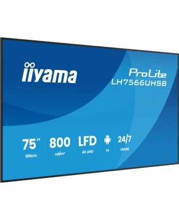 iiyama Monitor profesjonalny 75 '' LH7566UHSB-B1AG 4K, VA, A14, 800cd, 5000:1, 6,5ms,    2xHDMI, USB-C, RJ45, 2xUSB, 2x10W, WiFi, iiSignage2, 4/32GB 24/7 nr 2