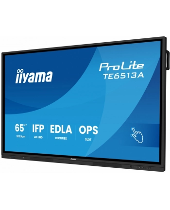 iiyama Monitor 65 '' TE6513A-B3AG INFRARED, 40pkt, IPS, 4K, 7H, 500cd/m2, WiFi, USB, ANDROID 14, Google EDLA, 2x20W, uchwyt ścienny nr 1