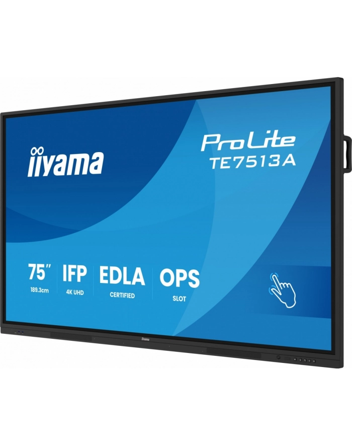 iiyama Monitor 75 '' TE7513A-B3AG INFRARED, 40pkt, IPS, 4K, 500cd, 1200:1, WiFi, USB, ANDROID 14, Google EDLA, 2x20W, uchwyt ścienny główny