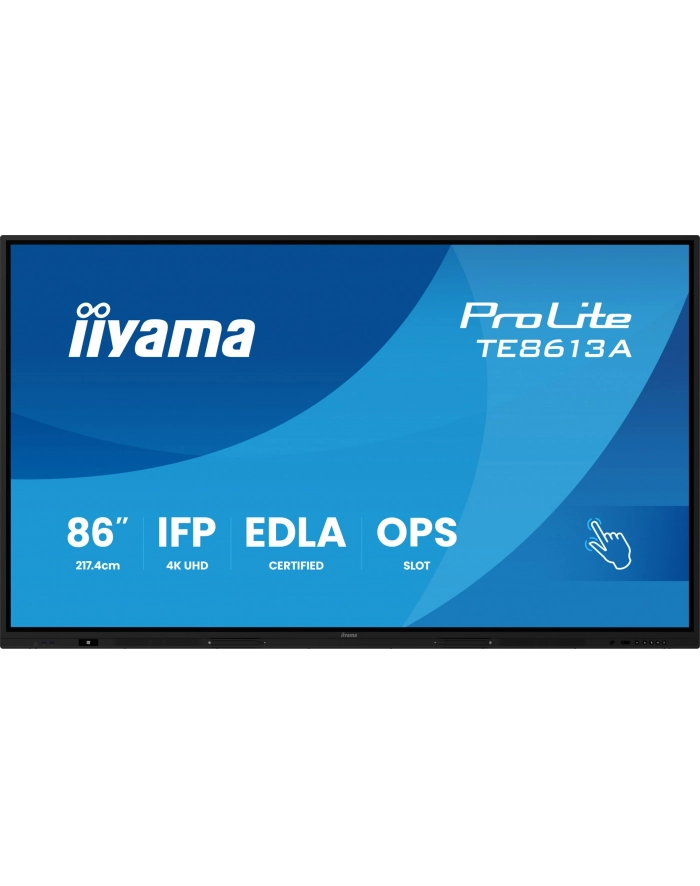iiyama Monitor 86 '' TE8613A-B3AG INFRARED, 40pkt, IPS, 4K, 7H, 500cd/m2, WiFi, USB, ANDROID 14, Google EDLA, 2x20W, uchwyt śwcienny główny