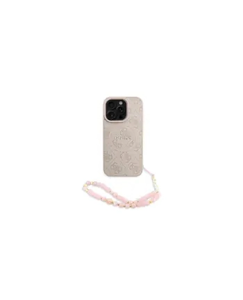 Guess Pu 4G Metal Logo Case Etui Do Iphone 16 Pro Pink +Smycz Na Nadgarstek