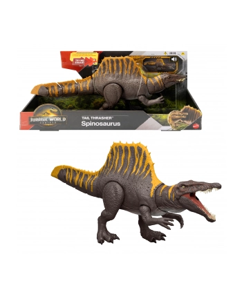 Mattel Jurassic World Tail Thrasher Spinozaur Podwójny atak Figurka dinozaura do ustawiania w różnych pozach z 2 atakami JGB56