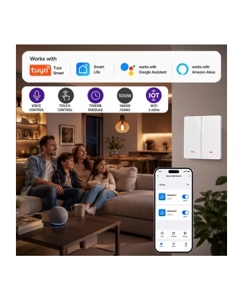 qoltec Inteligentny 2-kanałowy włącznik wyłącznik światła | Wi-Fi | Timer nr 1