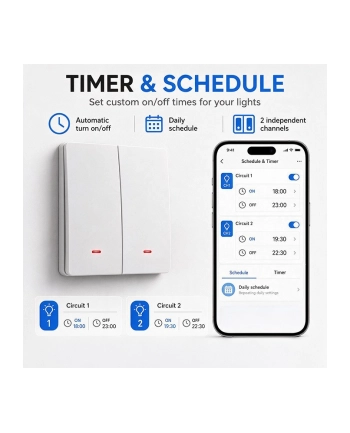 qoltec Inteligentny 2-kanałowy włącznik wyłącznik światła | Wi-Fi | Timer nr 2