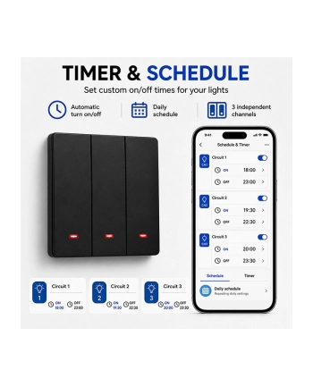 qoltec Inteligentny 3-kanałowy włącznik wyłącznik światła | Wi-Fi | Timer nr 2
