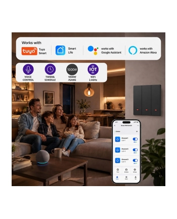 qoltec Inteligentny 3-kanałowy włącznik wyłącznik światła | Wi-Fi | Timer nr 1
