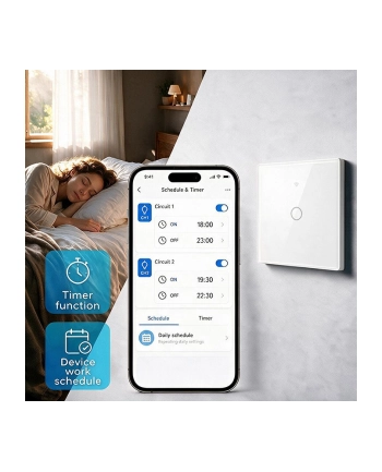 qoltec Inteligentny dotykowy 1-kanałowy włącznik wyłącznik światła | Wi-Fi | Timer | Tuya nr 2