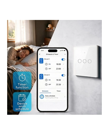 qoltec Inteligentny dotykowy 3-kanałowy włącznik wyłącznik światła | Wi-Fi | Timer | Tuya nr 2